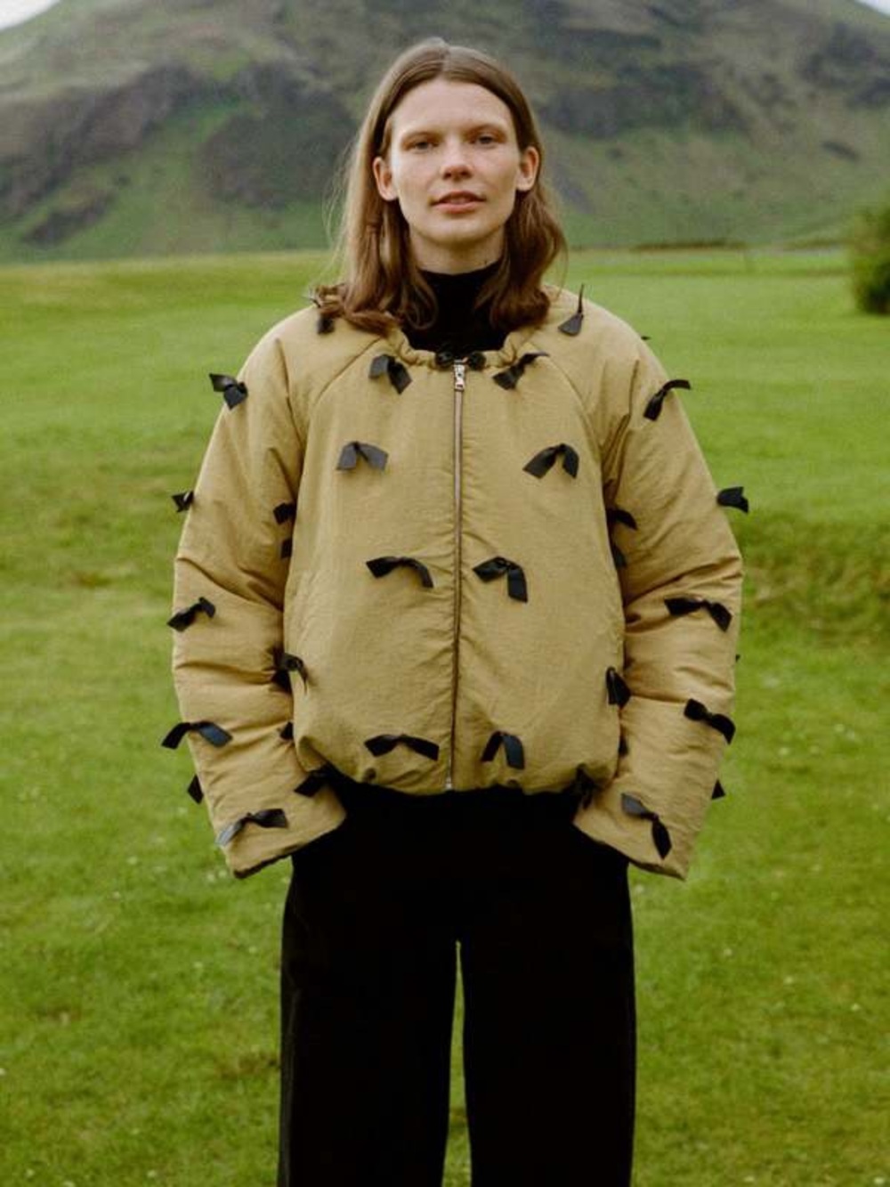 Sea New York Tan Puffer Jacket with Black Bow Accents